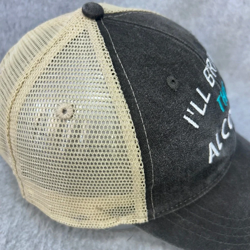I'll Bring The Alcohol Mens Black Adams Trucker Hat Distressed Snapback OSFM
